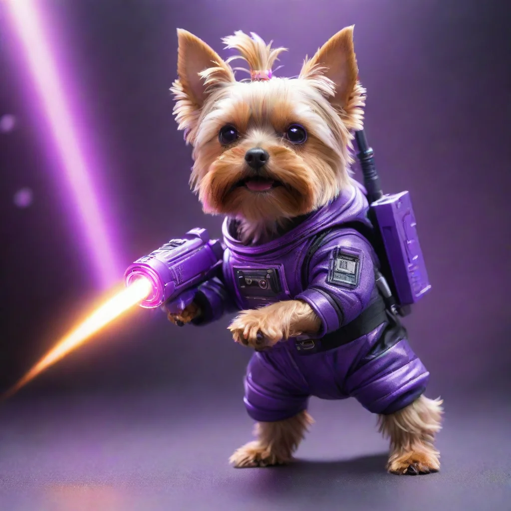 aitrending alone yorkshire terrier in a cyberpunk space suit firing big laser purple weapon good looking fantastic 1