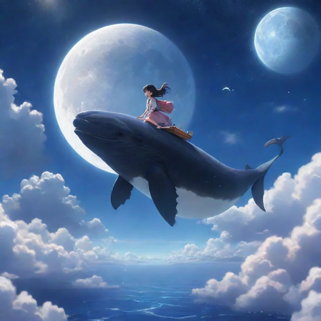 aitrending amazing anime character riding whale flying through the sky beautiful moon planets in sky hd aesthetic realistic cartoon good looking fantastic 1