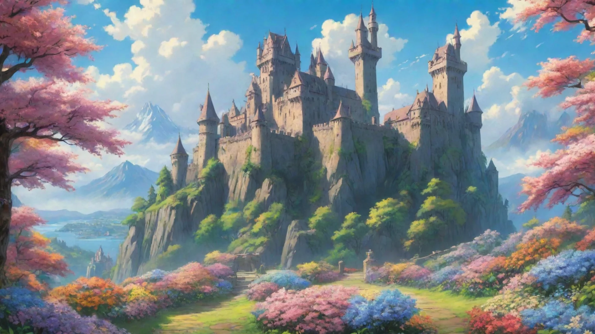 aitrending amazing anime ghibli hd environment beautiful castle flowers colors good looking fantastic 1 wide