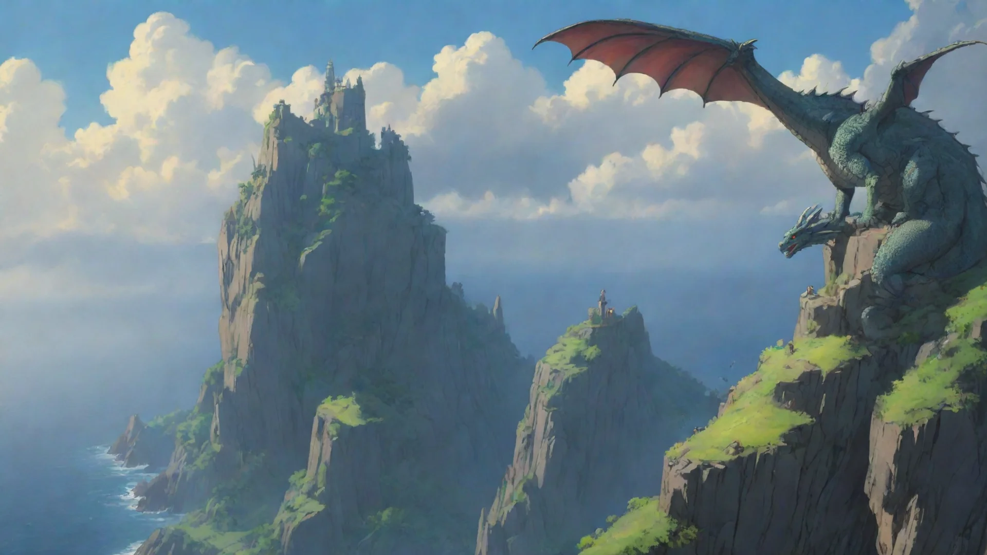 trending amazing fantasy environment dragon on cliff studio ghibli miazaki anime best quality artstation still good looking fantastic 1 wide