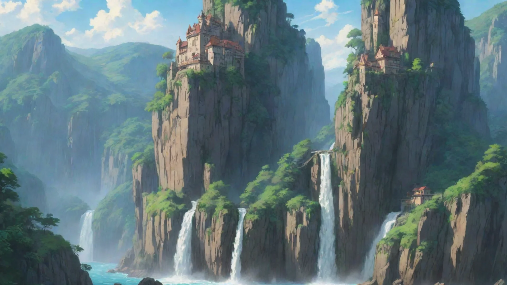 trending amazing ghibli artistic castle cliff waterfall hd anime aesthetic beauty good looking fantastic 1 wide