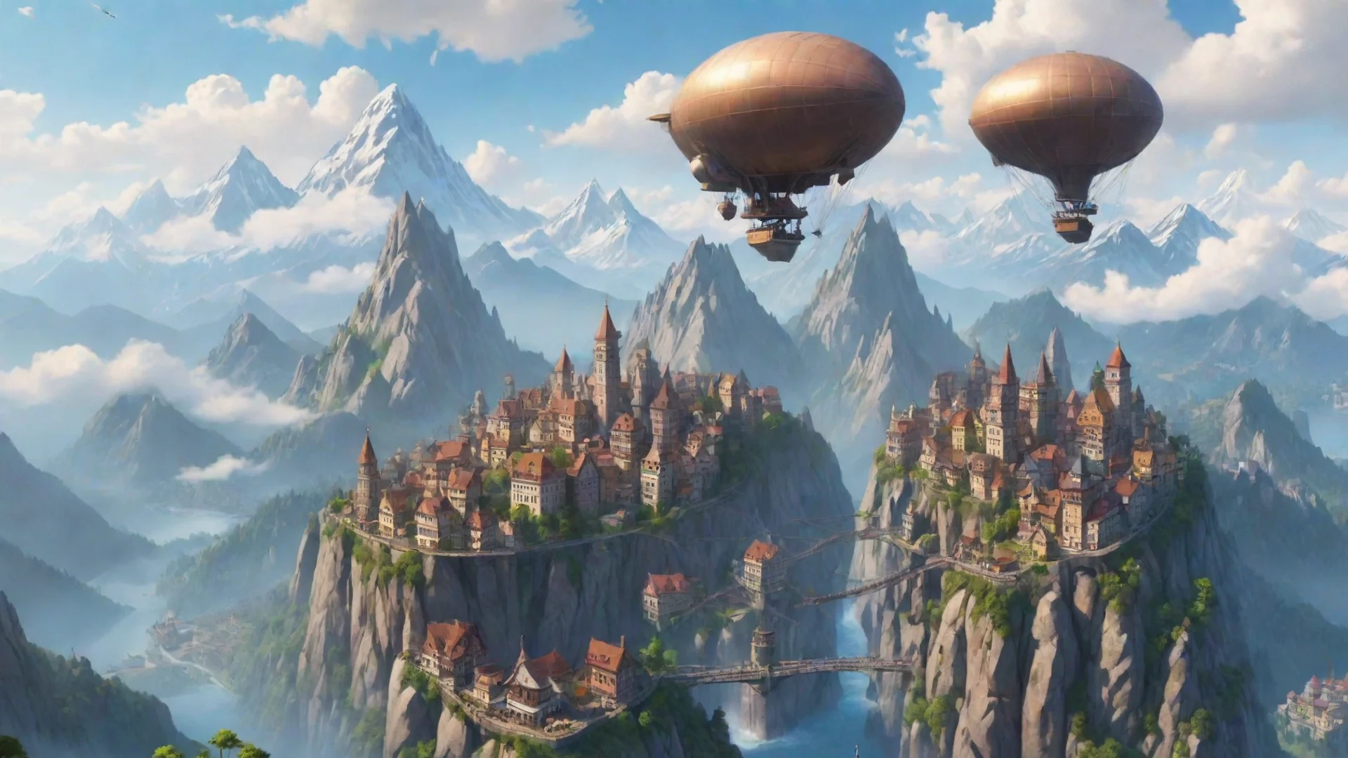 aitrending amazing realistic cartoon city flying airship mountain top relaxing calm hd aesthetic peace good looking fantastic 1 wide