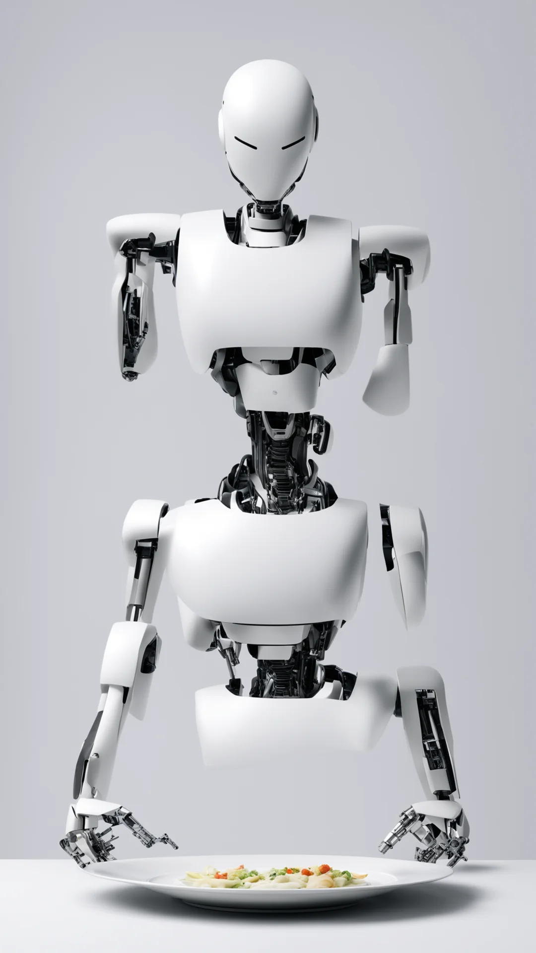 aitrending an ai robot looking forward%2C serving an empty plate with both hands extended forward good looking fantastic 1 tall