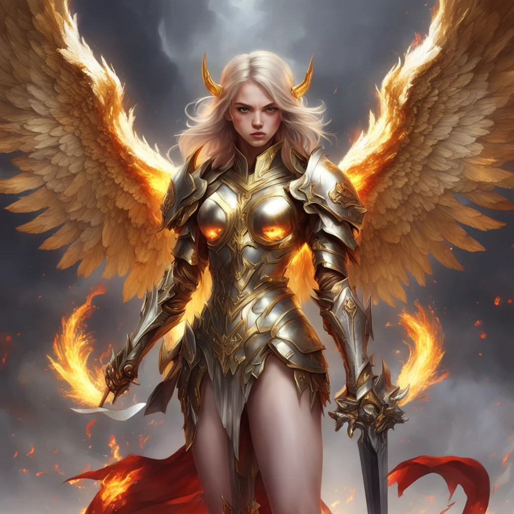 aitrending an angel fighting with an devil girl beautiful face hell wings metal knight sword colorful golden pinterest artstation d good looking fantastic 1