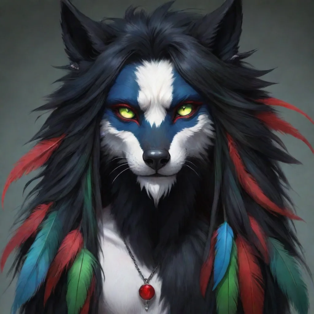 trending an anthropomorphic emo style wolf with black fur with red eyes with white iris and black pupils and white pupils and long black hair with red strands that covers his eye combined with red