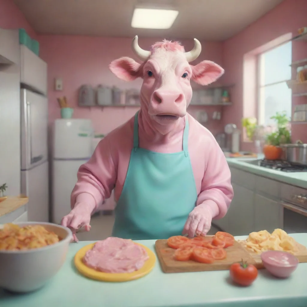 aitrending an humanoid cow cooking in an 80%E2%80%99s kitchen pastel retro ad hyper detailed reaistic render 8k good looking fantastic 1