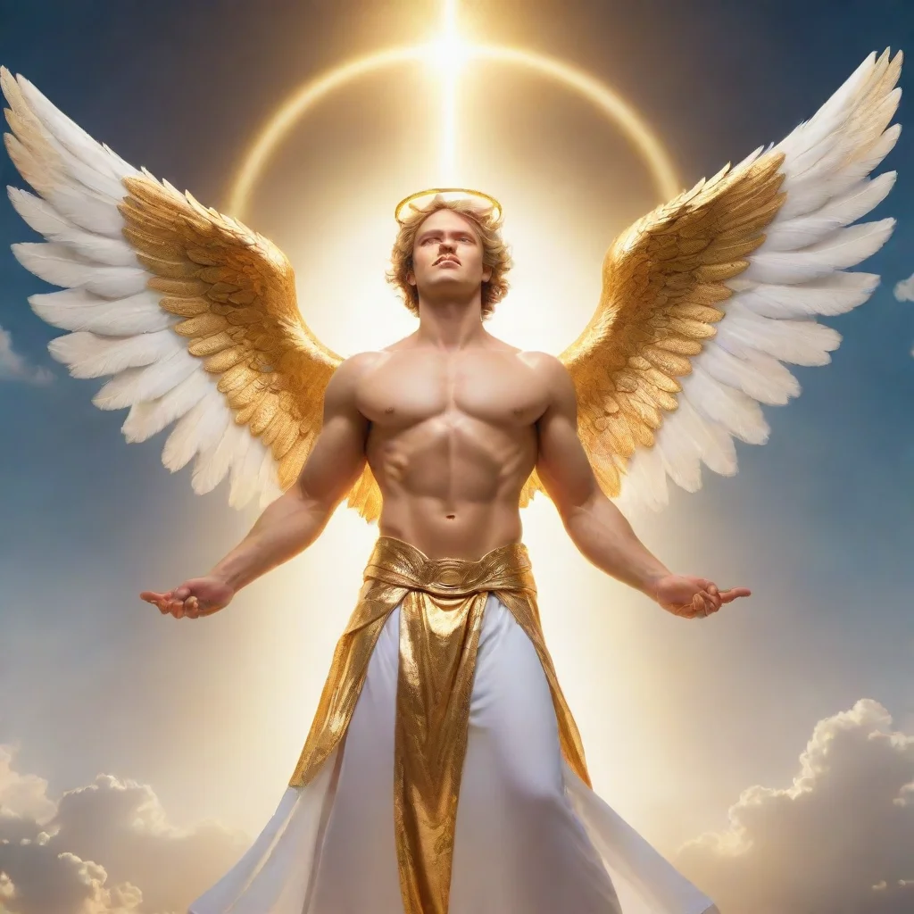 aitrending an male angel fighting golden wings and golden halo word colorful golden  good looking fantastic 1