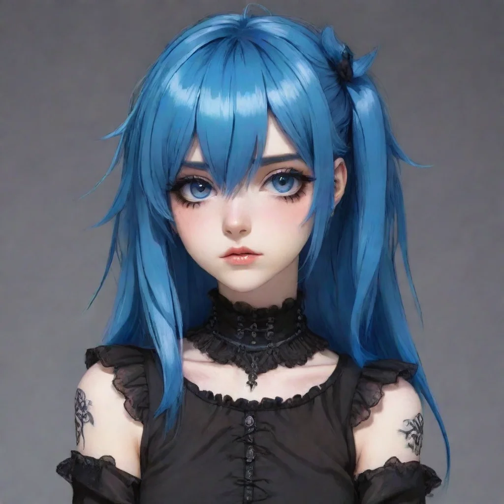 trending anime drawn blue haired goth femboy good looking fantastic 1