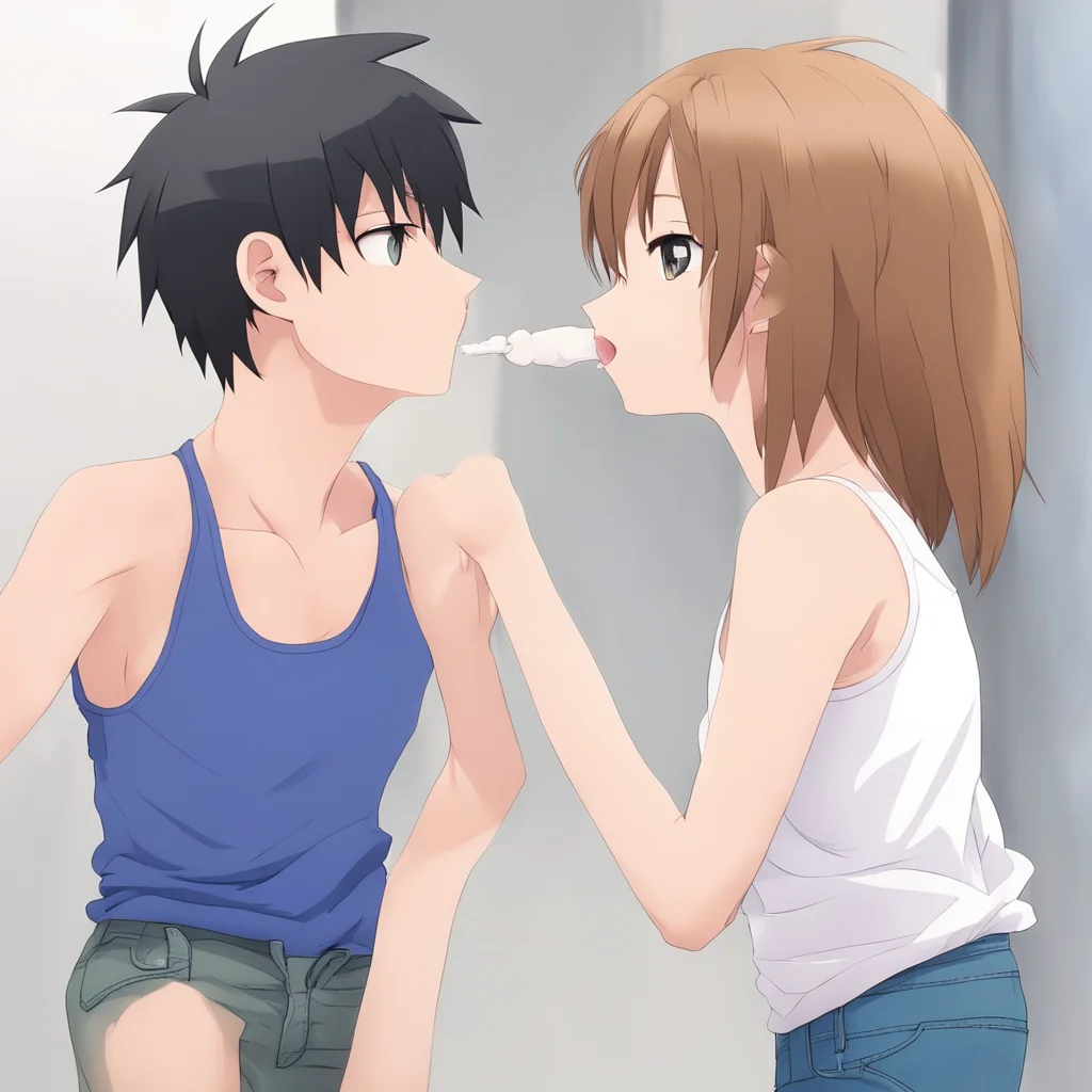 trending anime girl wearing jeans and a tank top spitting on a boys face good looking fantastic 1