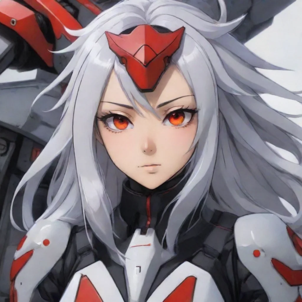 aitrending anime woman red eyes mecha pilot silver hair smirking good looking fantastic 1
