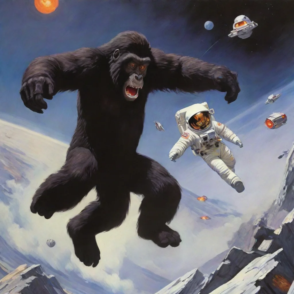 trending ape from 2001 a space odyssey attacking an astronaut in the style of robert mccall good looking fantastic 1