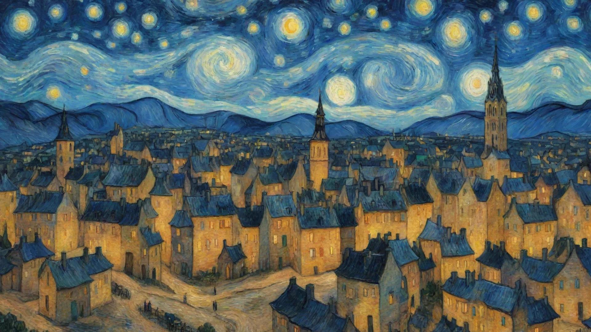 aitrending artistic van gogh village at night starry spiraling towers amazing hd aesthetic good looking fantastic 1 wide