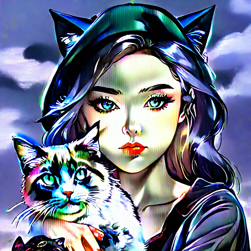 trending artistic witch black hat anime wonderful detailed aesthetic woman with cats good looking fantastic 1
