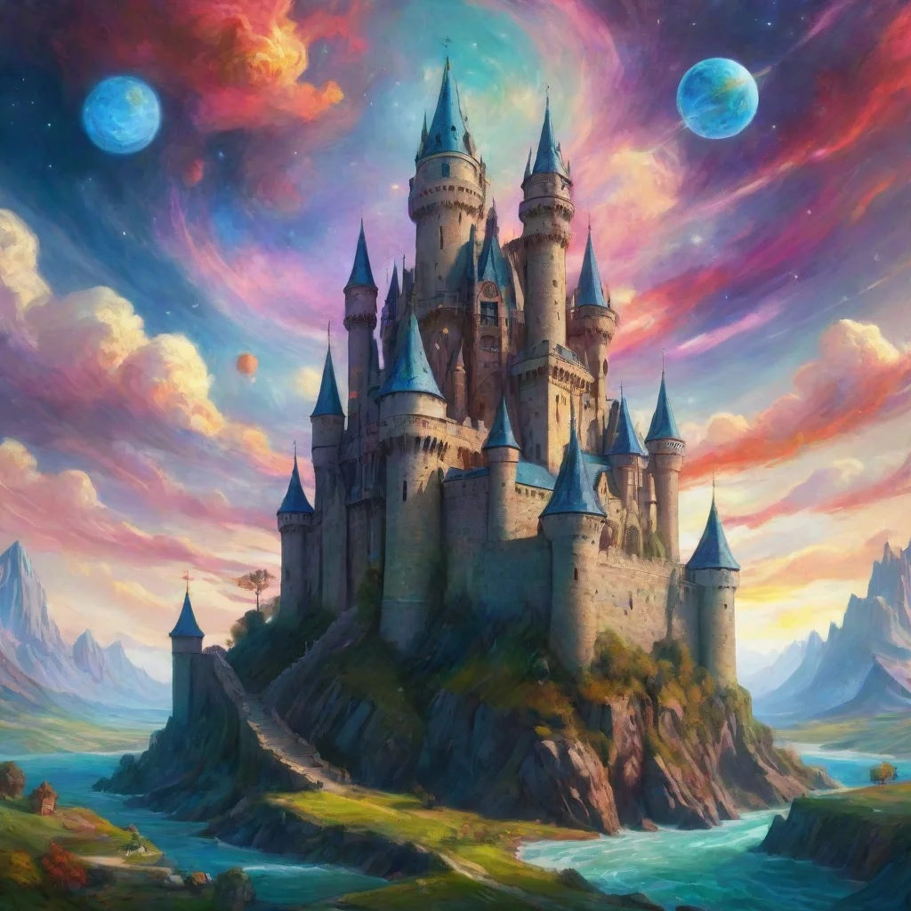 trending artstation art epic castle with colorful artistic sky planets van gogh style detailed hd asthetic castle confident engaging wow 3  good looking fantastic 1