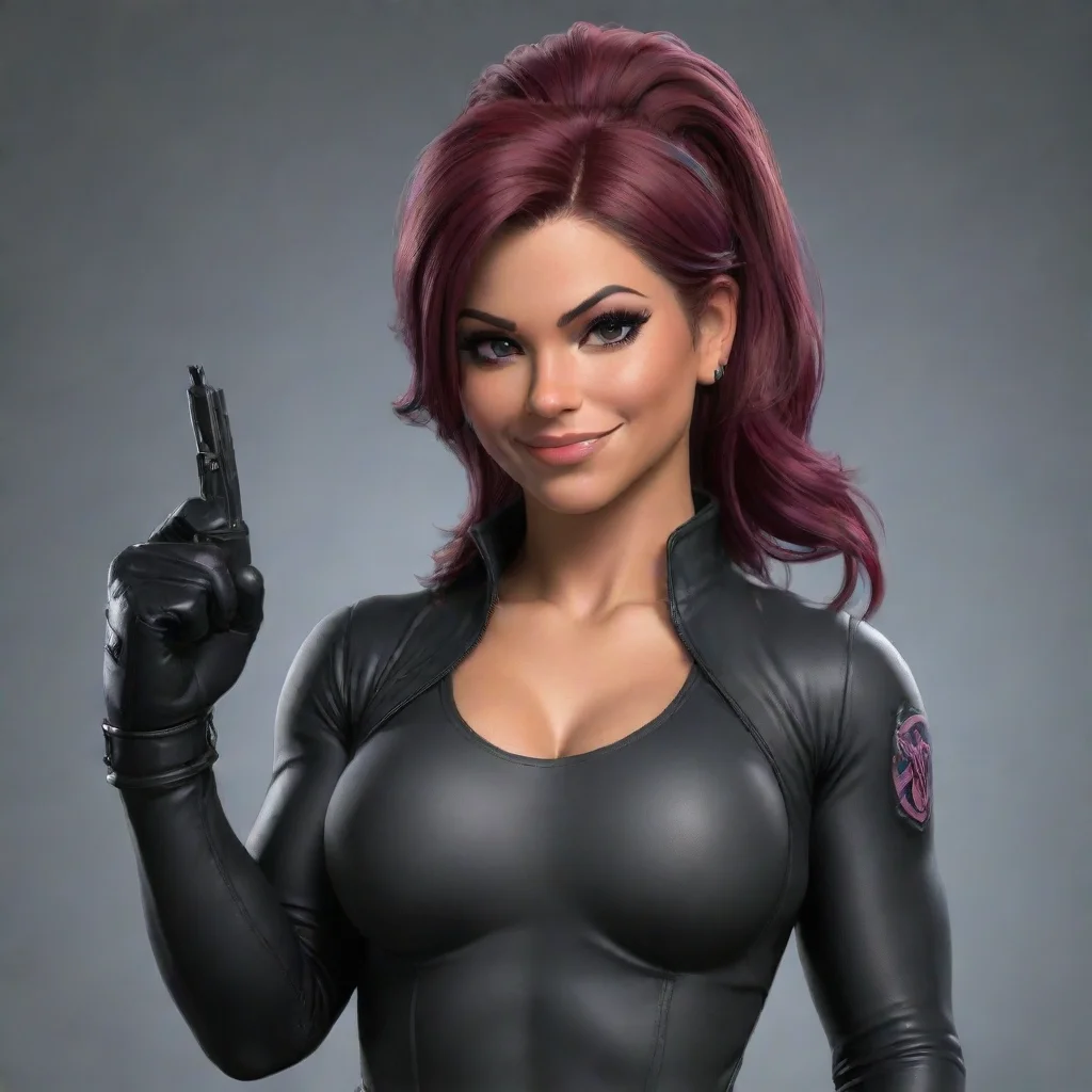 trending artstation art raquel rodriguez from  wwe  smiling with nitrile black gloves and gun confident engaging wow 3 good looking fantastic 1