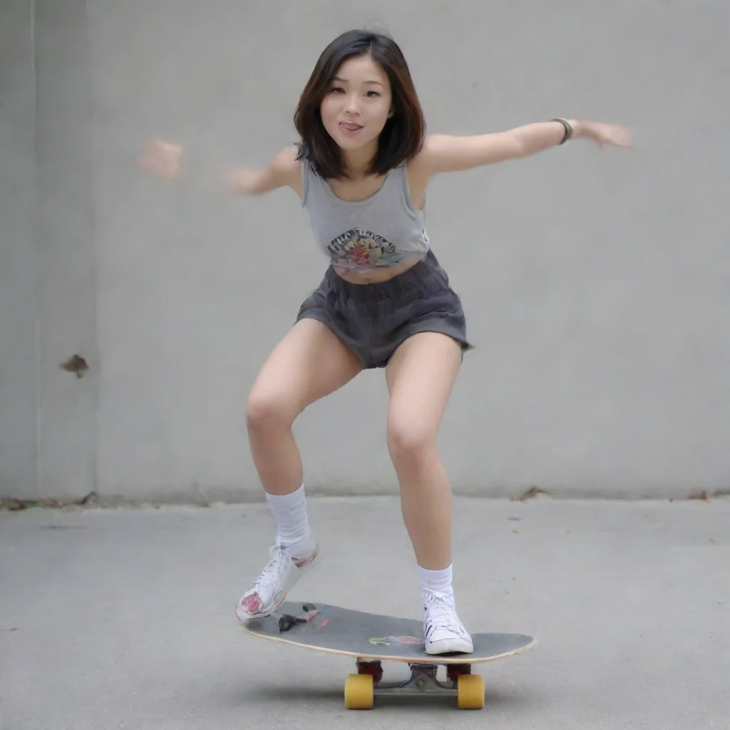 trending asian babe does a skateboard trick good looking fantastic 1