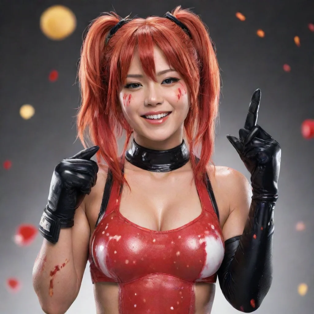 aitrending asuka wwe  smiling with black gloves and gun and mayonnaise splattered everywhere good looking fantastic 1