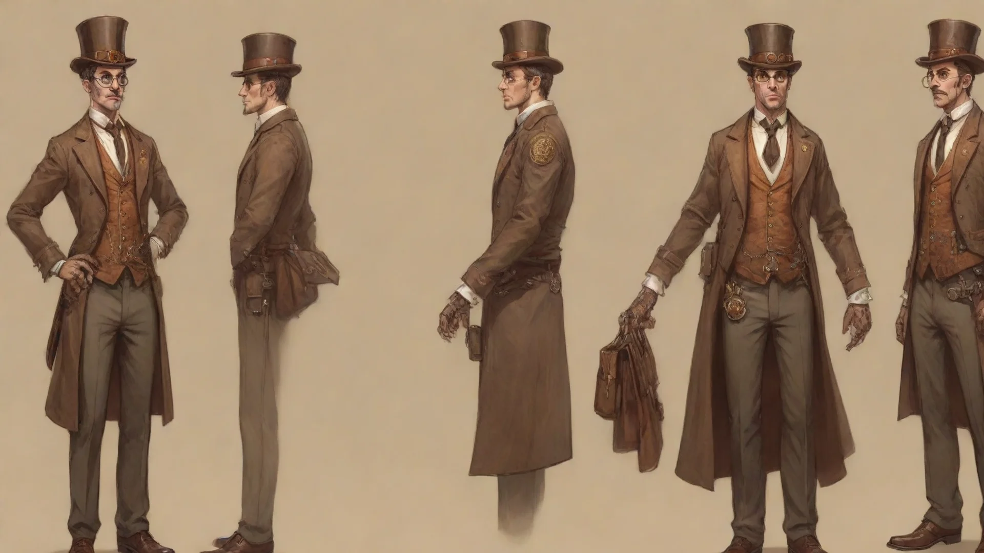 trending average looking male bureaucratic steampunk office worker in the style of game concept art good looking fantastic 1 wide