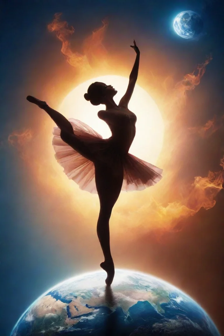 aitrending ballerina dancing on top of the globe%2C dreamy poster%2C earth%2C air%2C fire%2C water%2C silhouette%2C realistic good looking fantastic 1 portrait