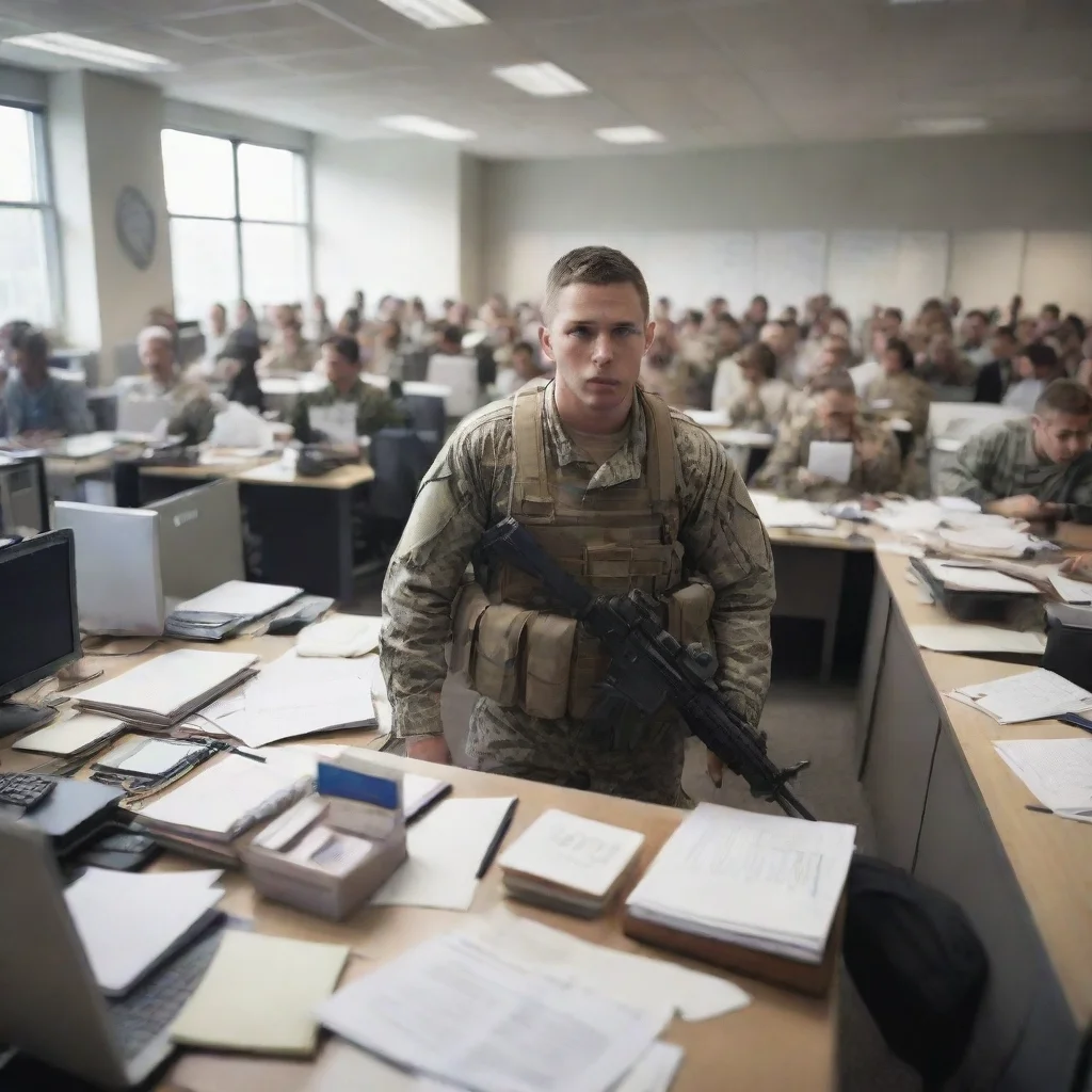 aitrending battle field soldier in crowded office good looking fantastic 1