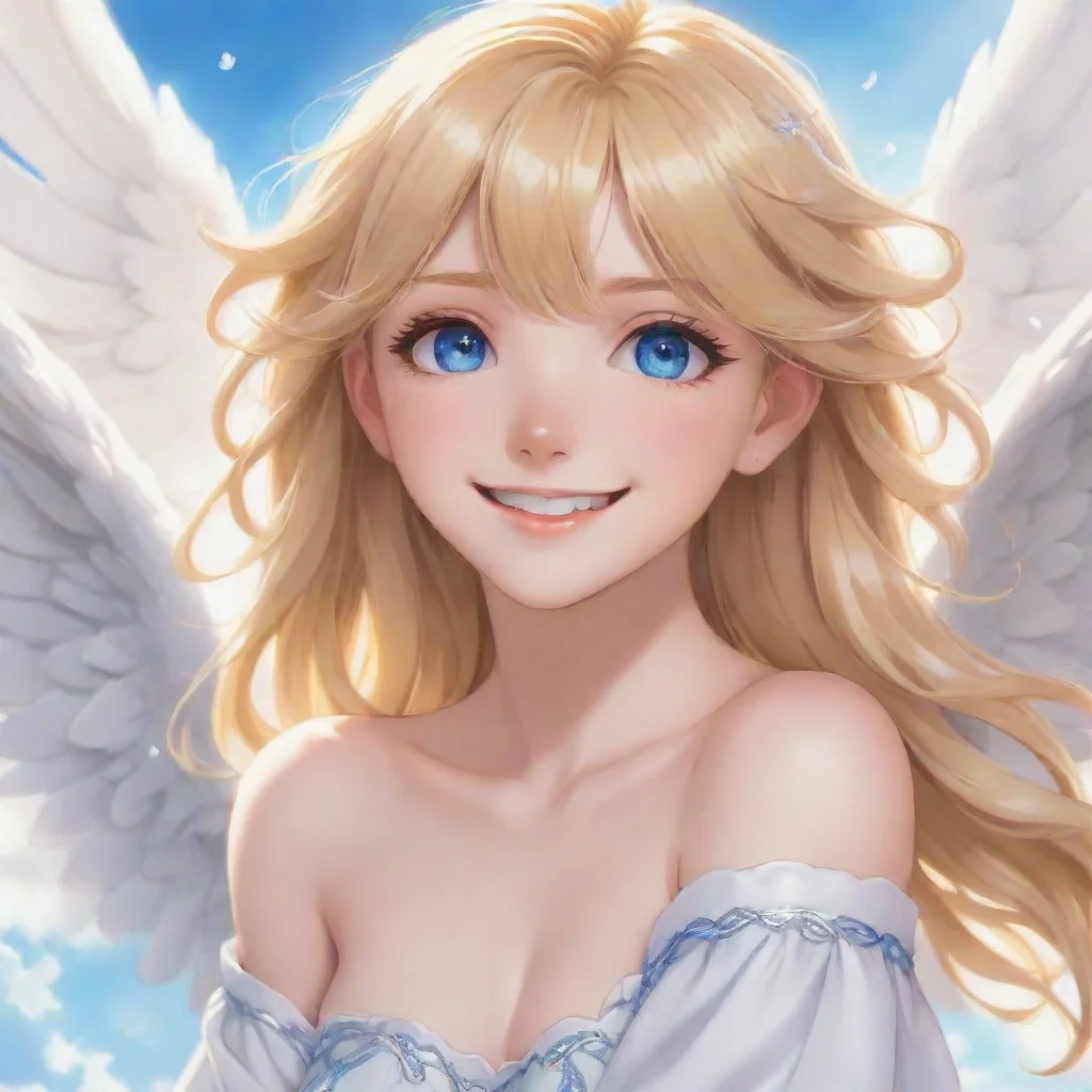 trending beautiful anime angel with blonde hair and blue eyes smiling good looking fantastic 1