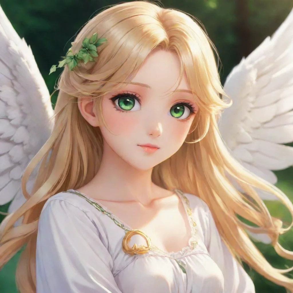 trending beautiful anime angel with blonde hair and green eyes happy good looking fantastic 1