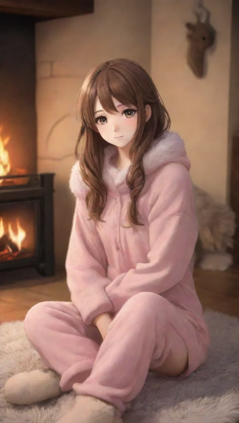 aitrending beautiful anime girl sitting in front of a fireplace with a bear skin rug and pajamas to keep warm good looking fantastic 1 tall