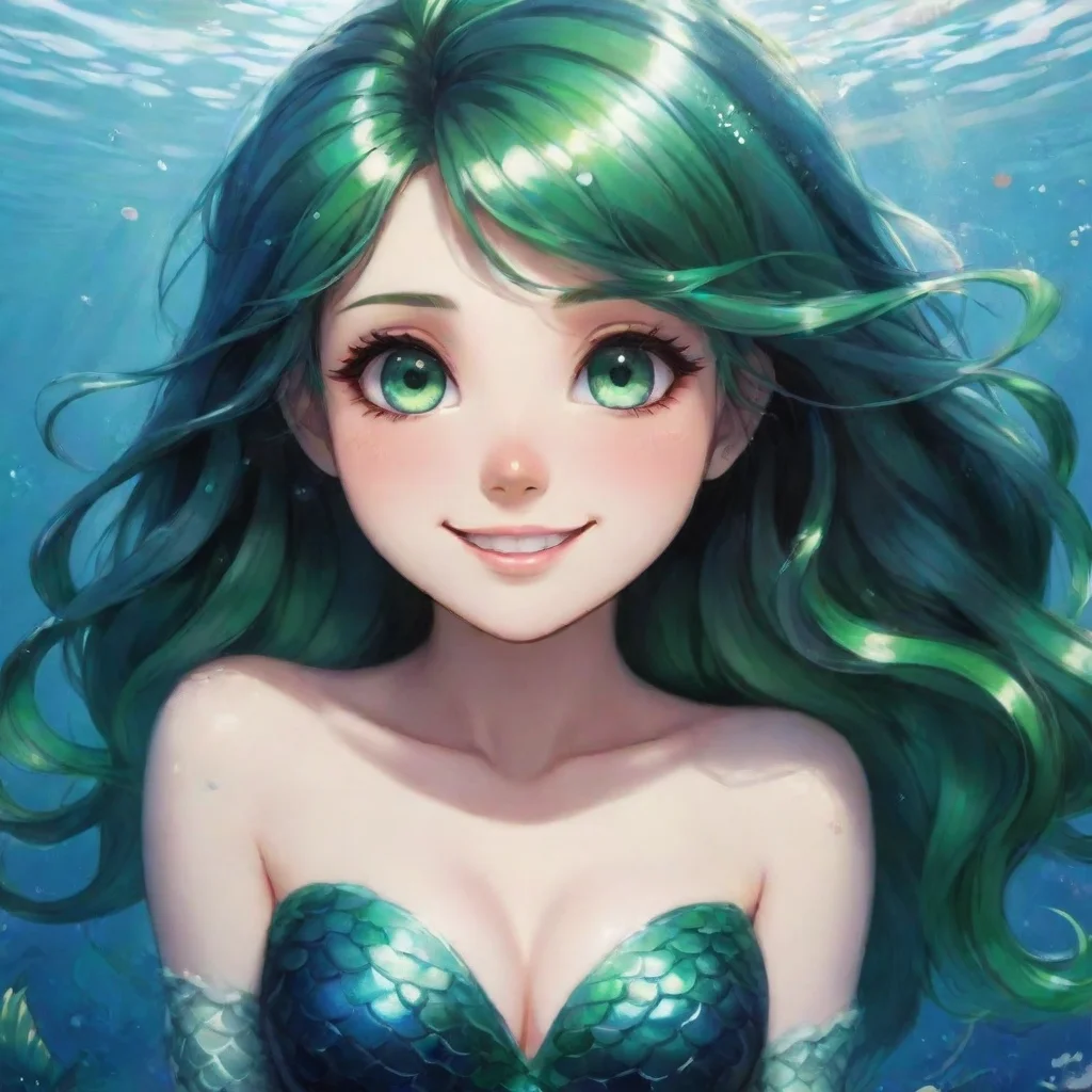 aitrending beautiful anime mermaid with black and and green eyes smiling good looking fantastic 1