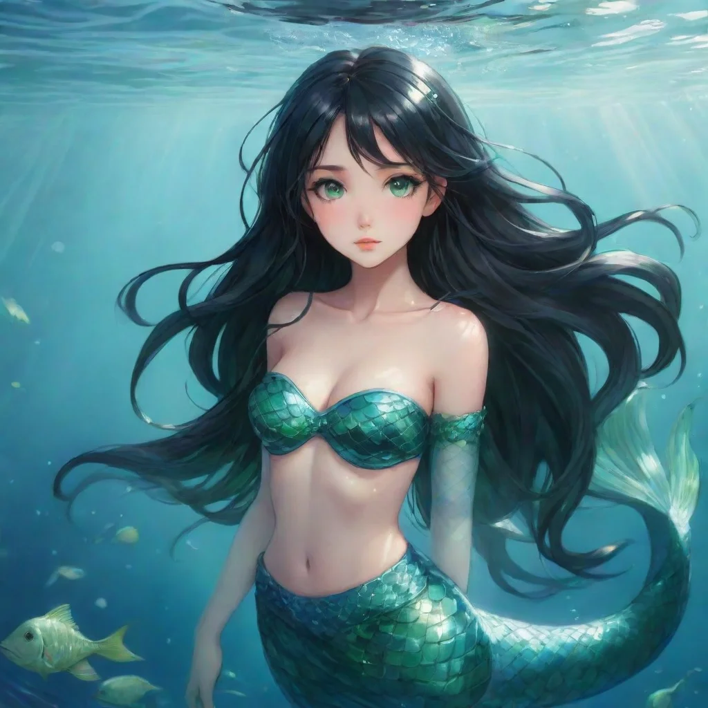 aitrending beautiful anime mermaid with black hair and and green eyes good looking fantastic 1