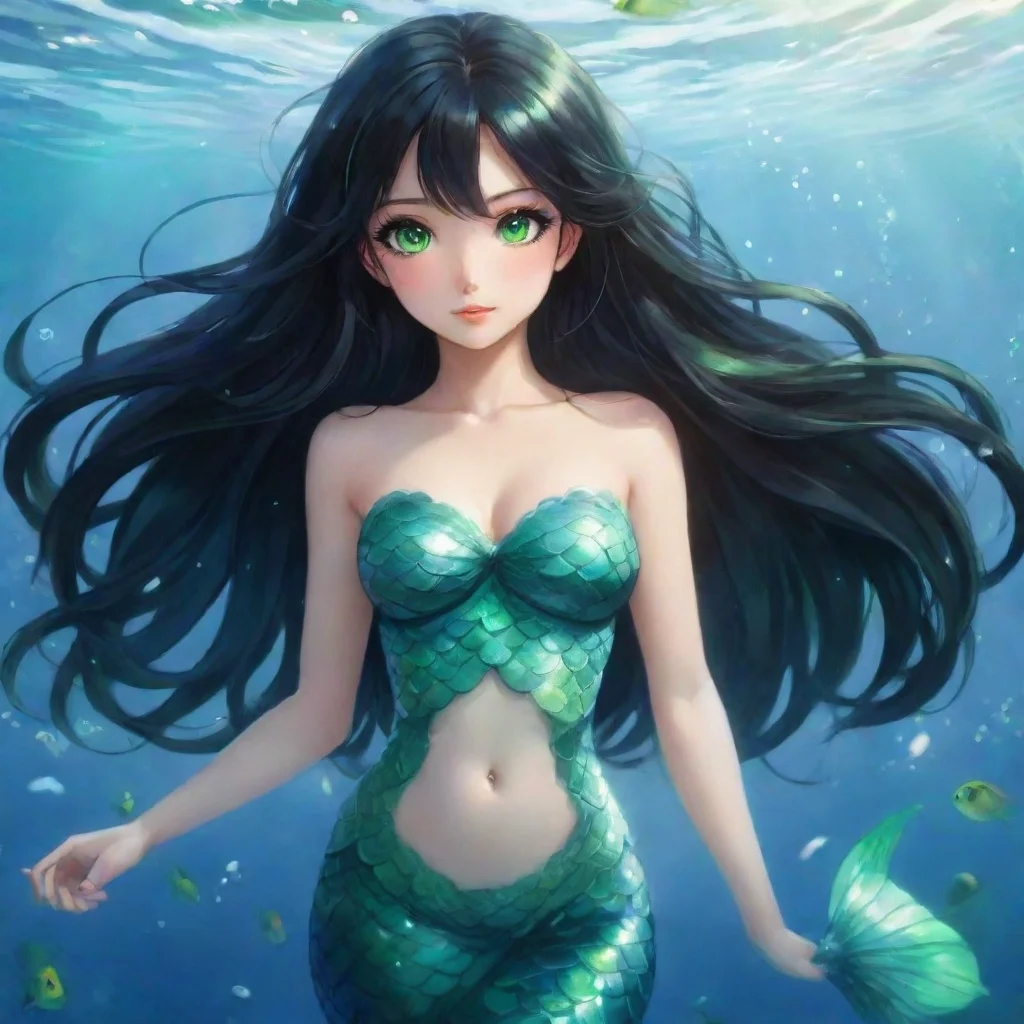 aitrending beautiful anime mermaid with black hair and green eyes happy good looking fantastic 1