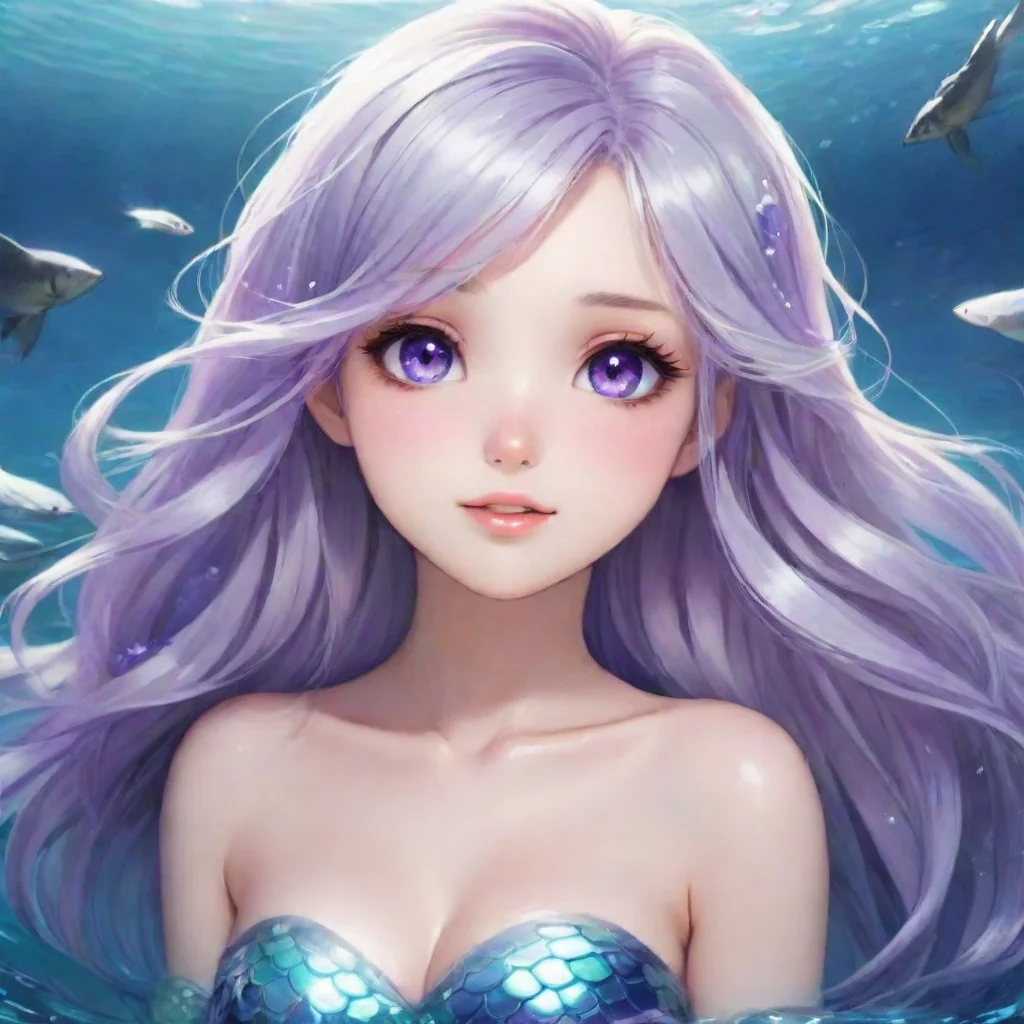 trending beautiful anime mermaid with silver hair and violet eyes happy good looking fantastic 1