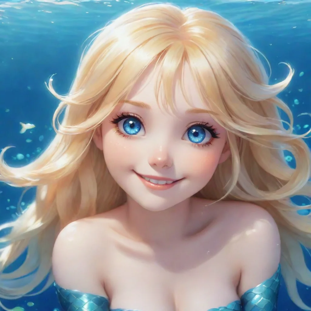 trending beautiful blonde anime mermaid with blue eyes smiling good looking fantastic 1