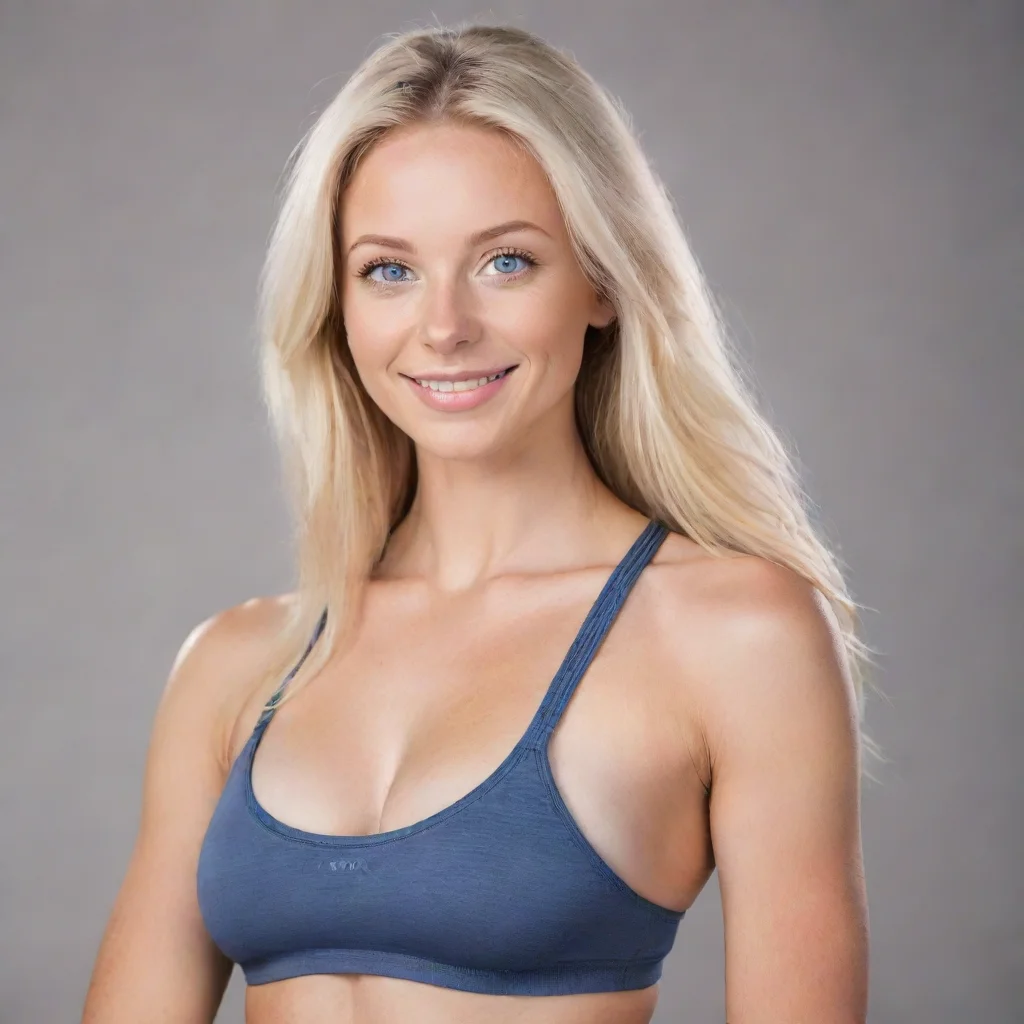 aitrending beautiful blonde girl with blue eyes%2C cute smiling%2C wearing sport bra and yoga pants good looking fantastic 1