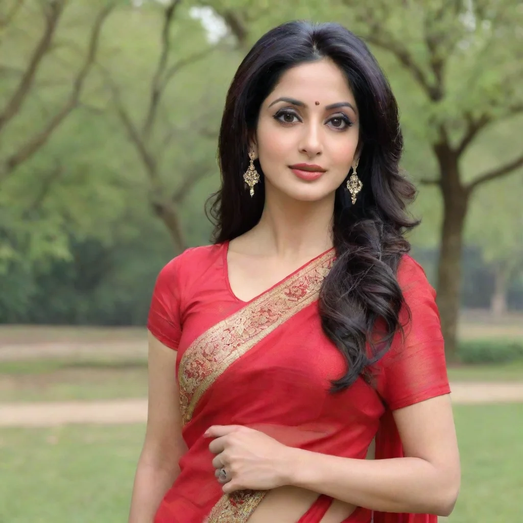 trending beautiful indian woman sridevi kapoor posing in a red saree at a park good looking fantastic 1