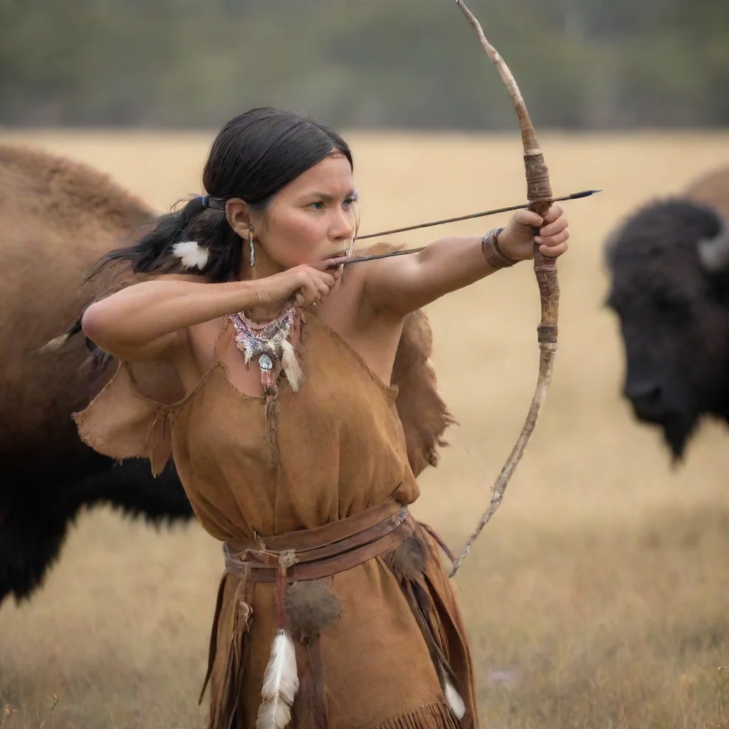trending beautiful native american female aims buffalo with a bow good looking fantastic 1