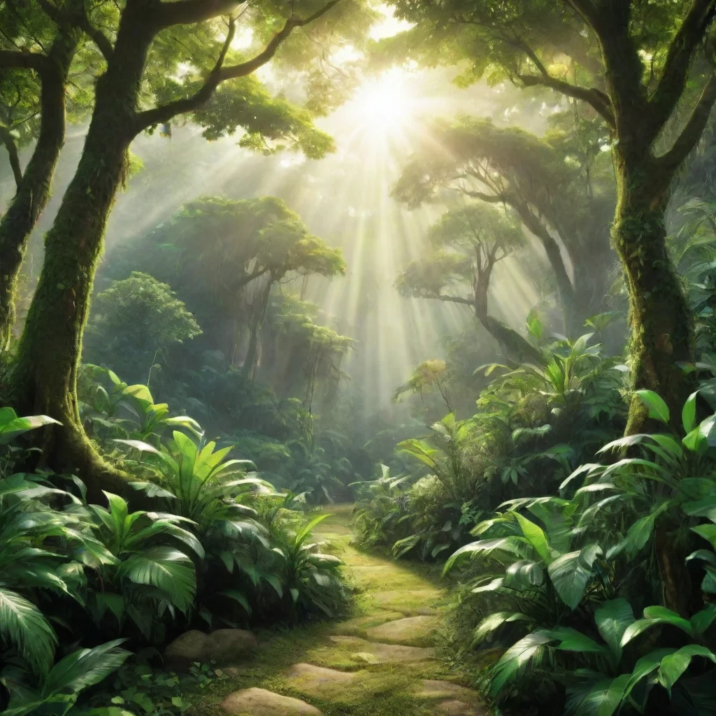 trending beautiful phantasy world with green jungle  sunshine morning light good looking fantastic 1