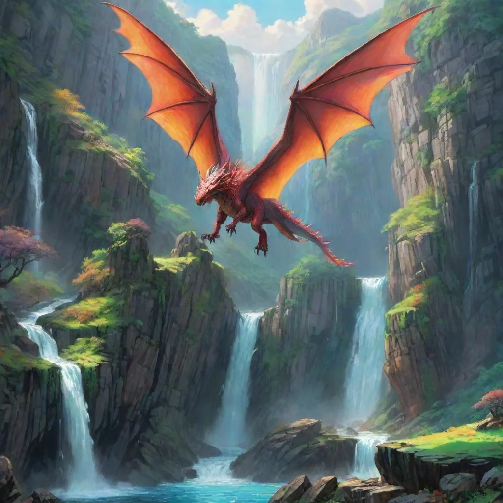 trending beautiful winged dragon colorful dragon ghibli anime hd detailed aesthetic valley cliffs waterfalls good looking fantastic 1
