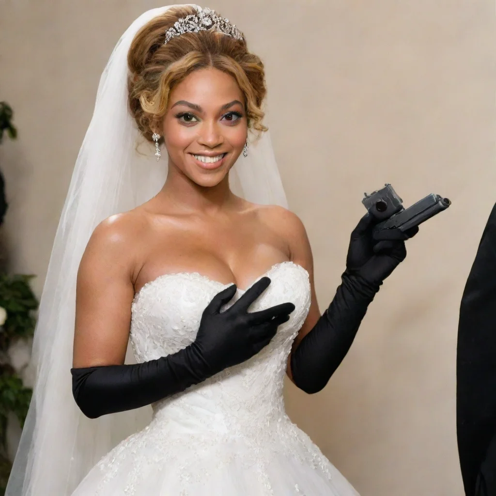 aitrending beyonce in a wedding dress  smiling with black gloves and  gun good looking fantastic 1