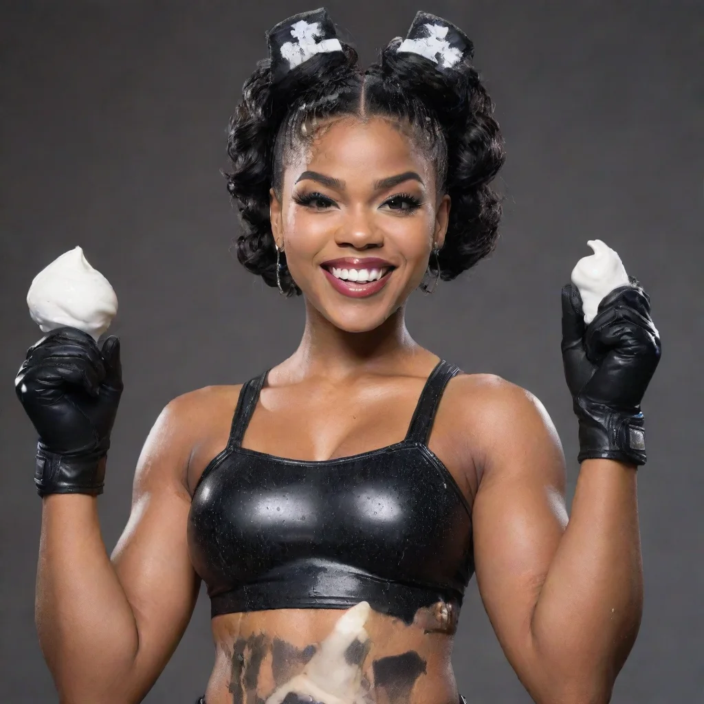 aitrending bianca belair smiling with black deluxe gloves and gun and mayonnaise splattered everywhere good looking fantastic 1