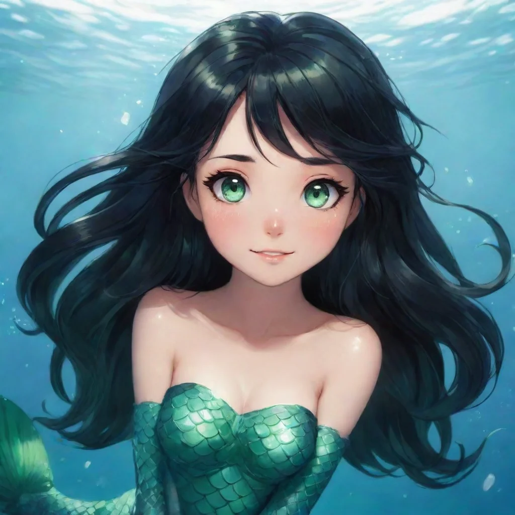 aitrending black haired anime mermaid with green eyes happy good looking fantastic 1