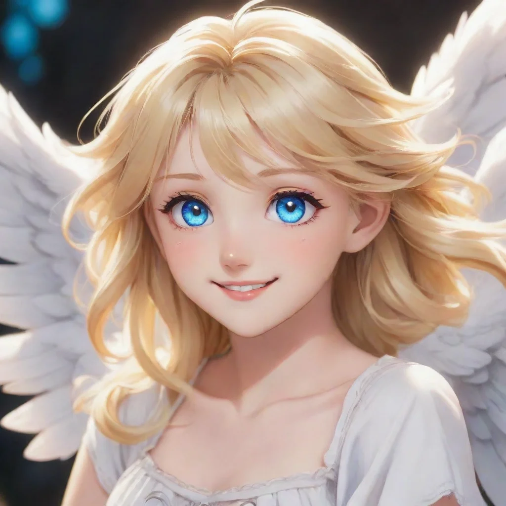 trending blonde anime angel with blue eyes smiling good looking fantastic 1