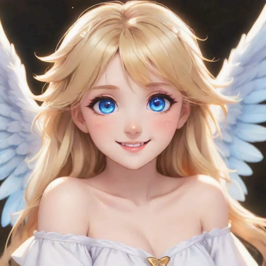 trending blonde cute anime angel with blue eyes smiling good looking fantastic 1