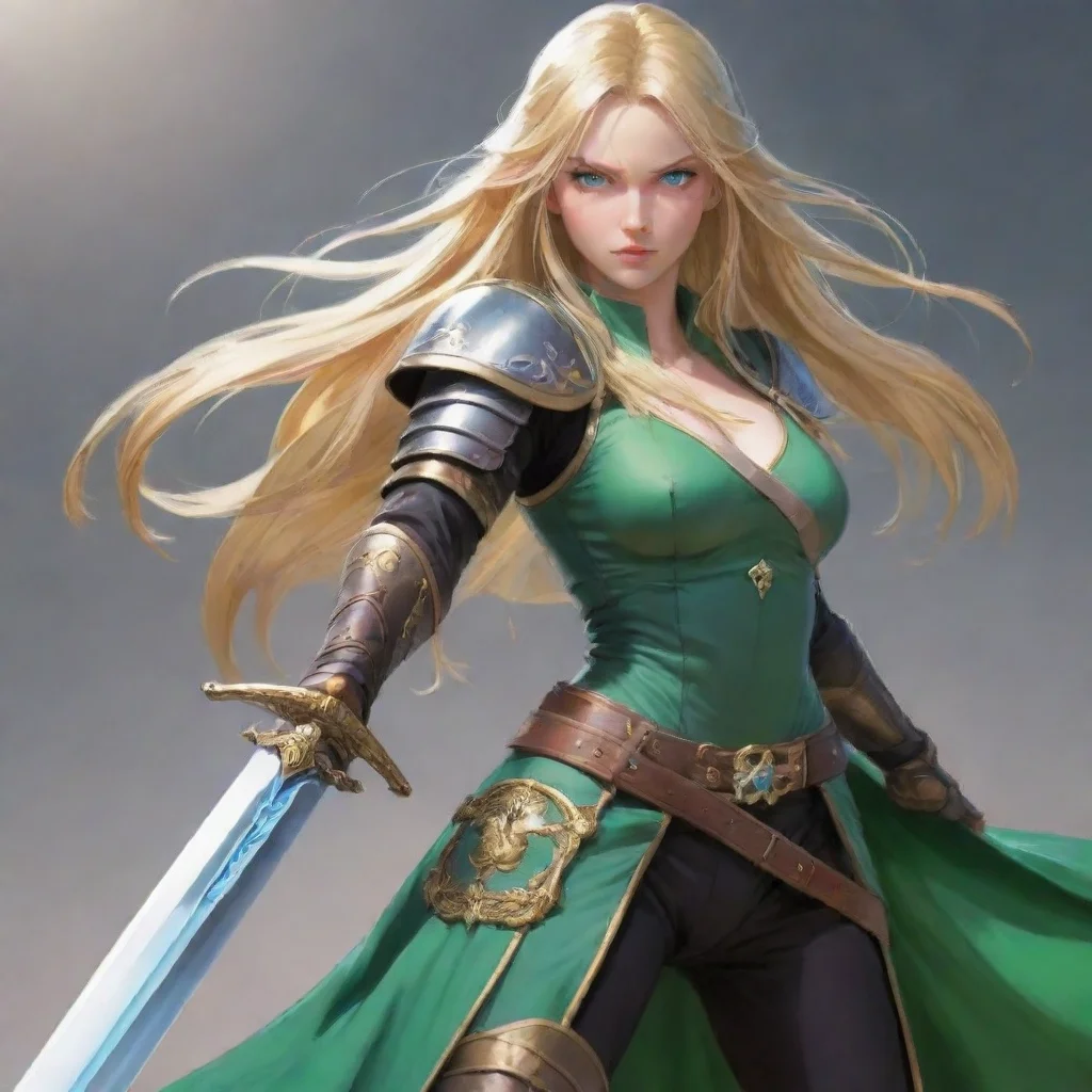 trending blonde swordswoman green blue eyes big sword good looking fantastic 1