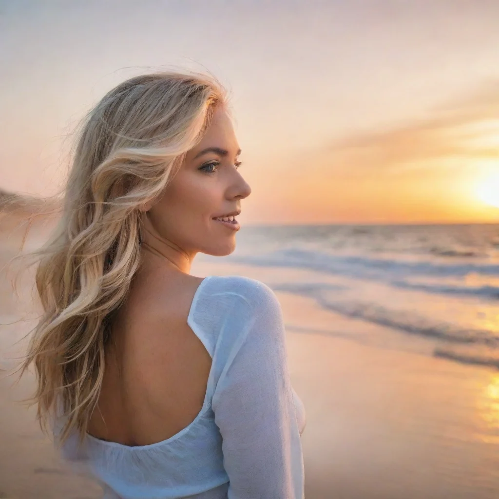 trending blonde woman on beach watching sunset good looking fantastic 1