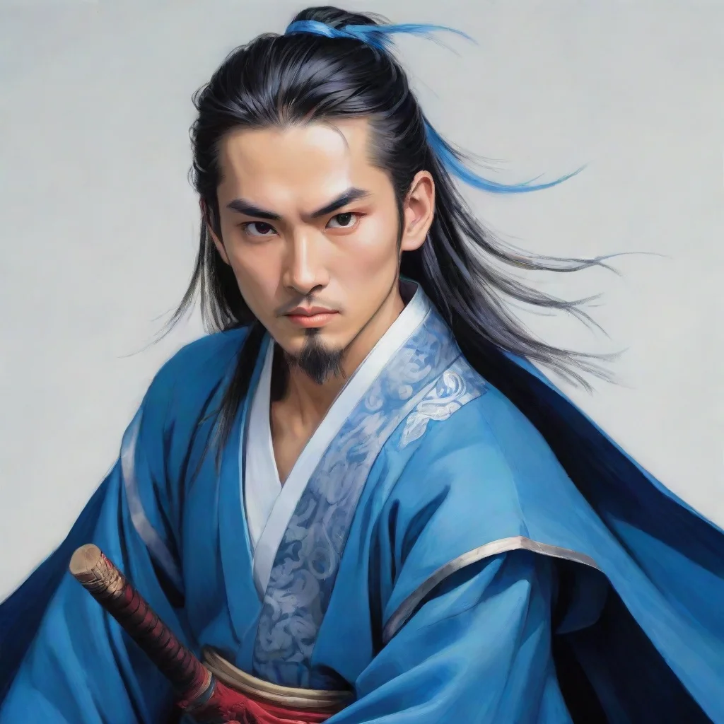 trending blue male chinese comic portrait wuxia style with sword good looking fantastic 1