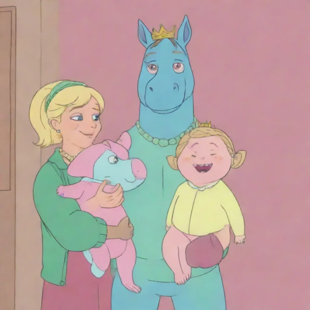 aitrending bojack horseman standing with princess carolyn and todd who is holding baby ruthie and they are all smiling good looking fantastic 1
