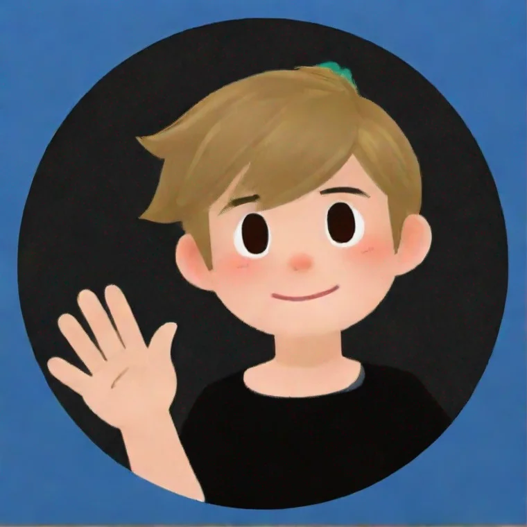 aitrending boy waving%2C blue circle edges%2C grey background%2C dark blond hair%2C animal crossing style%2C black shirt good looking fantastic 1