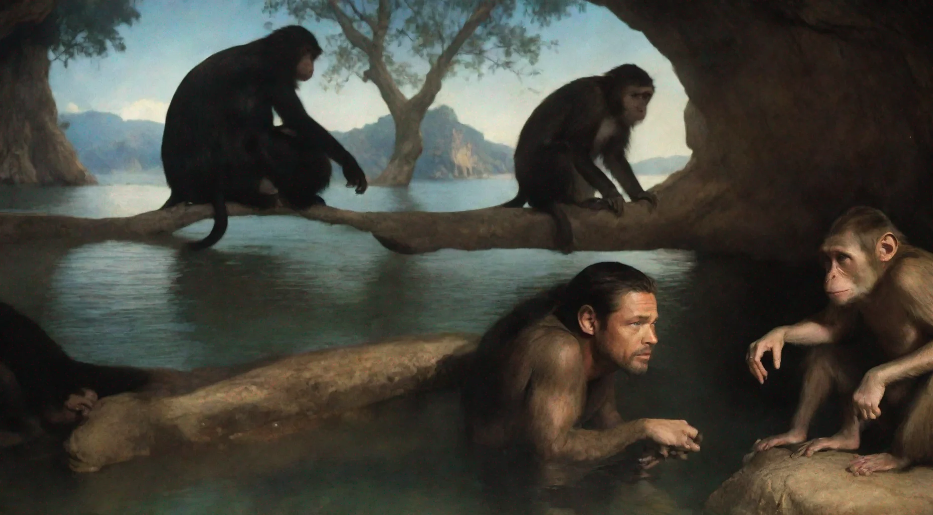 aitrending brad pitt in cave with monkeys good looking fantastic 1