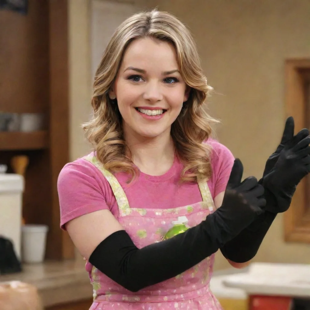 aitrending bridget mendler as teddy duncan from good luck charlie smiling with black gloves and gun squirting  mayonnaise good looking fantastic 1
