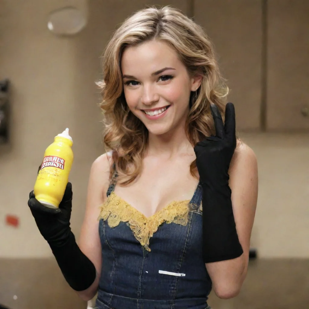 aitrending bridget mendler from lemonade mouth smiling with black gloves and gun squirting  mayonnaise good looking fantastic 1